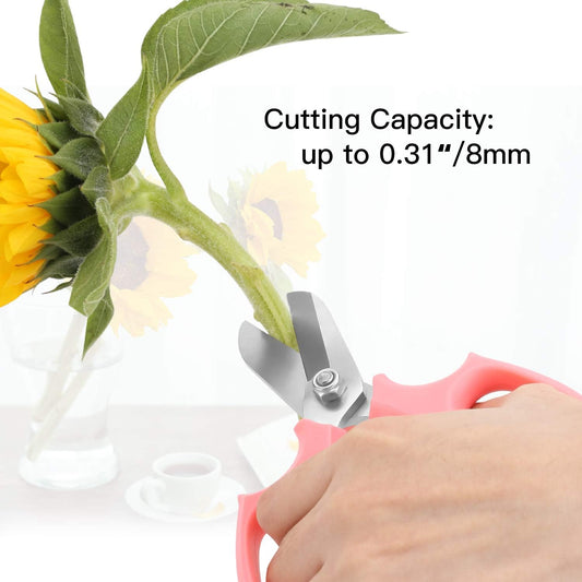 Flower Scissors, Strong Floral Shears, Premium Steel Garden Pruning Shears Floral Fruits Leaf Scissors Hand Pruner Snip Trimming Tool for Gardening Flower Arrangement, Pink