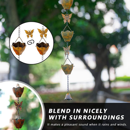 9.2FT Rain Chain for Outside, Rain Chain with 12 Butterfly Cups Adjustable Rain Chains for Gutters, Eaves, Drainage, Replacement for Downpout