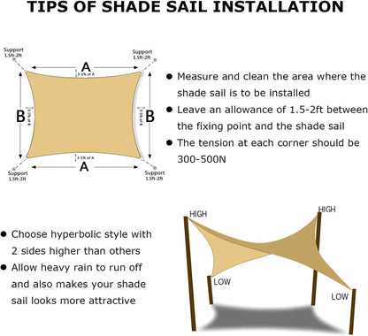 KANAGAWA 22'X24' Sand Custom Size Sun Shade Sail Rectangle UV Block Canopy Cover for Patio Backyard Lawn Garden Outdoor (Customized Available)
