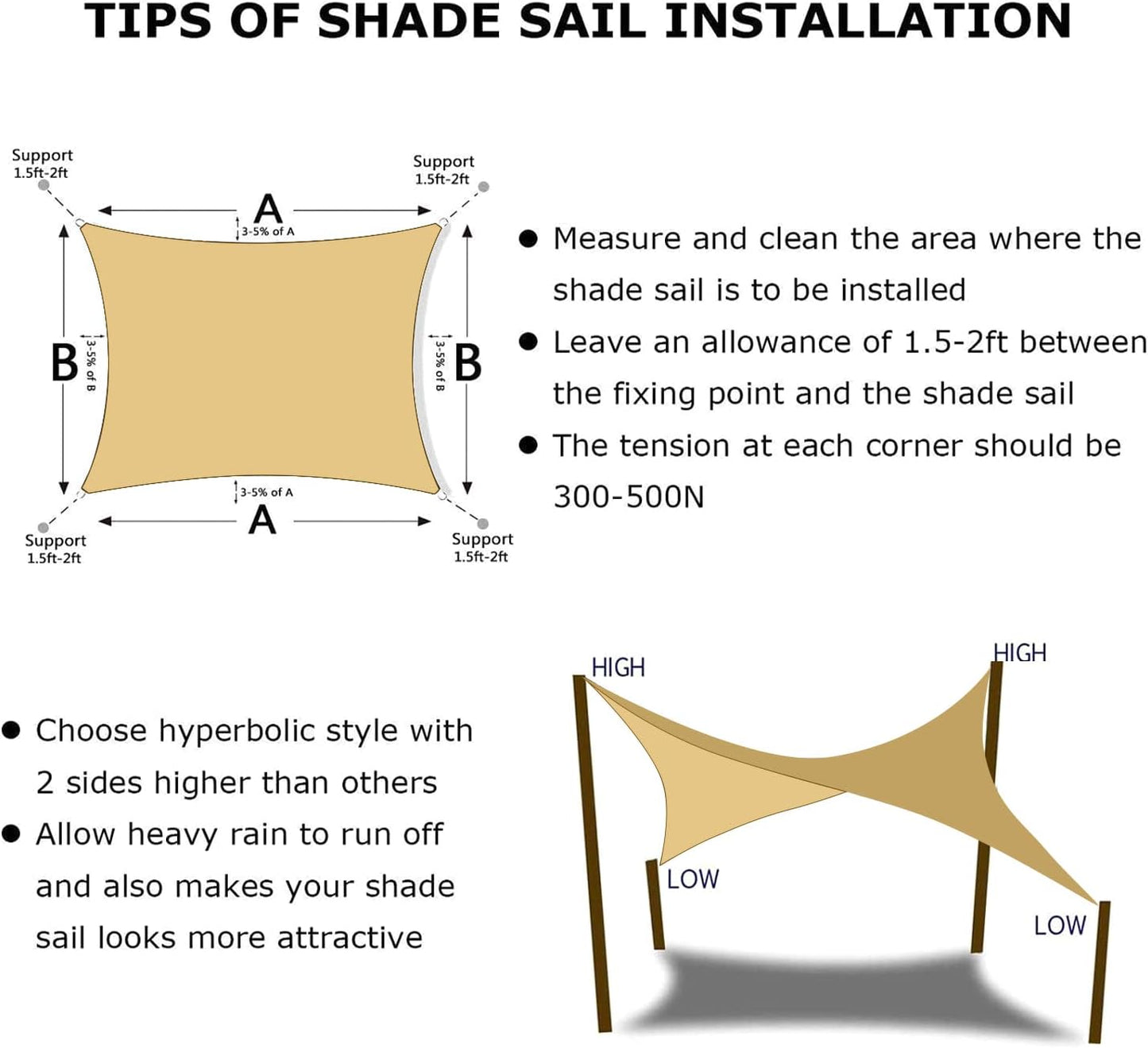 KANAGAWA 10'X12' Sand Custom Size Sun Shade Sail Rectangle UV Block Canopy Cover for Patio Backyard Lawn Garden Outdoor (Customized Available)