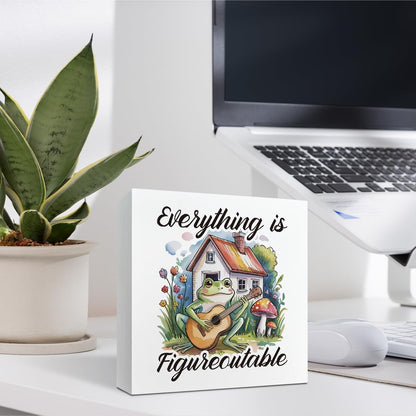 Inspirational Desk Signs, Rustic Wooden Box Signs, Motivation Wood Plaque for Office Cubicle Workplace Decor, Tabletop Decors, Everything is Figureoutable Sign 5×5×1.2inches