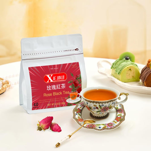XIEJINJI Rose Black Tea - 40 Tea Bags, Natural Dried Rose and Black Tea Blend, AROMATIC & SMOOTH, Eco-Conscious Tea Bags, Enjoy Hot or Iced