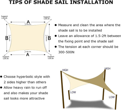 KANAGAWA 22'X22' Cream Custom Size Sun Shade Sail Square UV Block Canopy Cover for Patio Backyard Lawn Garden Outdoor (Customized Available)