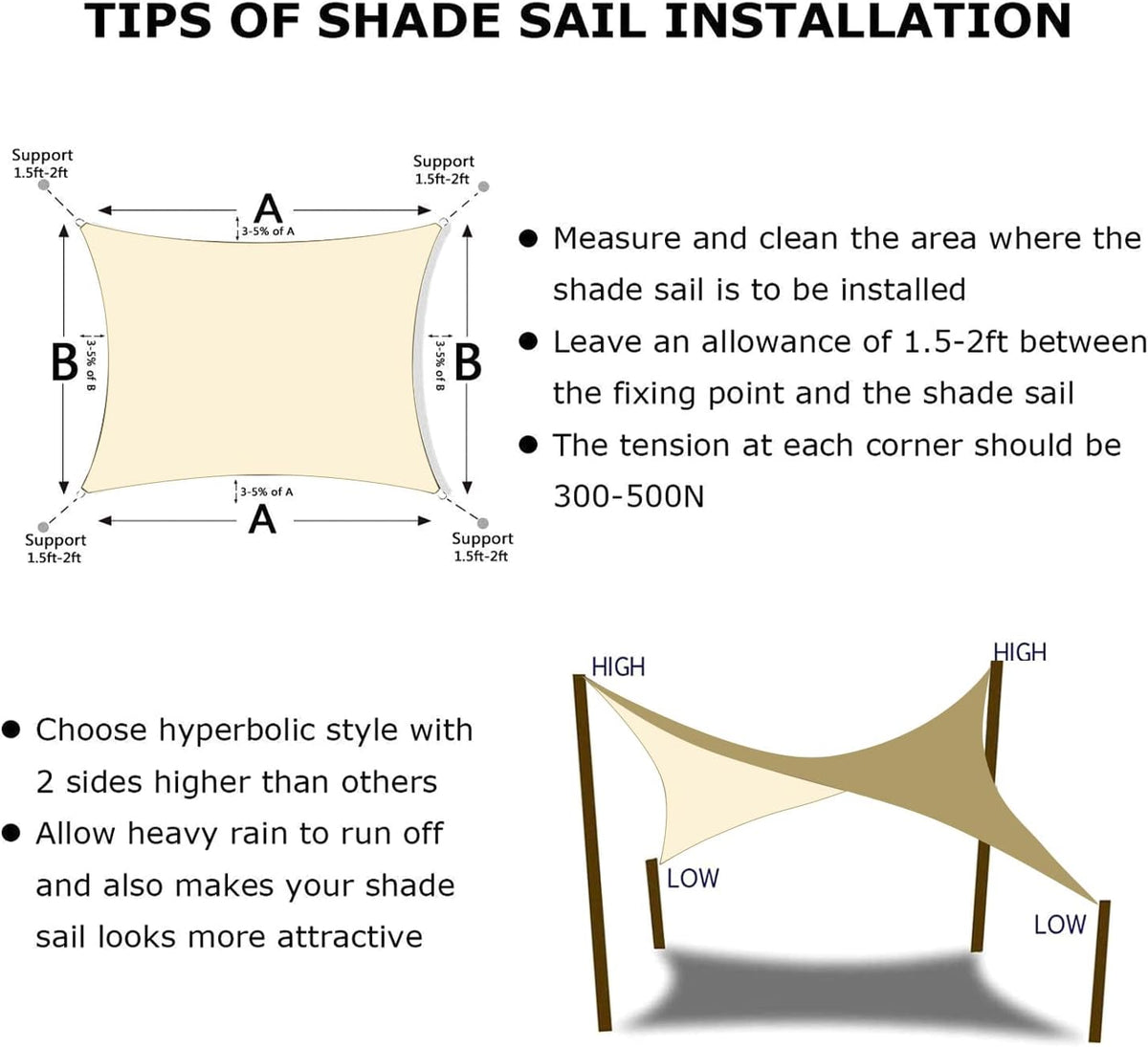 KANAGAWA 6'X18' Cream Custom Size Sun Shade Sail Rectangle UV Block Canopy Cover for Patio Backyard Lawn Garden Outdoor (Customized Available)