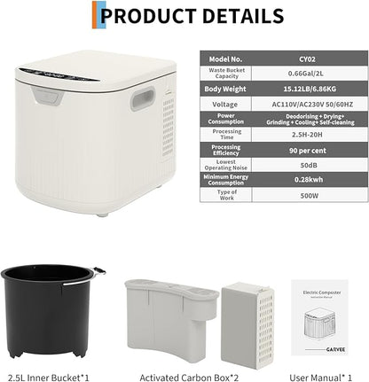 2.5L Fully Automatic Kitchen Compost Bin,Indoor Electric Food Waste Recycler with One-Click Cleaning & LED Display,Fast Fermentation to Organic Fertilizer,Eco-Friendly Countertop Composter