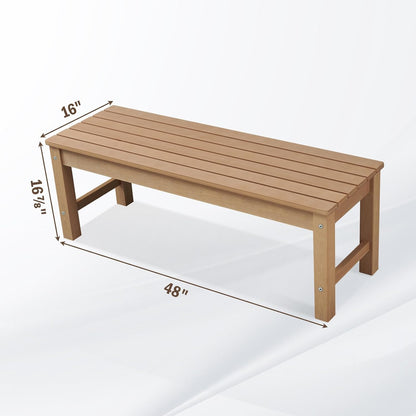 Psilvam Outdoor Bench, Two Person Poly Lumber Porch Bench, Weatherproof Garden Bench That Never Rot and Fade, All-Weather Patio Bench Suit for Garden, Porch, and Park (Teak Color)