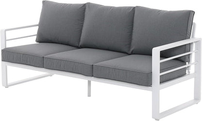 Patiorama Aluminum Patio Furniture Set, Outdoor Patio 3-Seater Sofa, 3 Seats Couch, All Weather White Metal Chair with Olefin Cushion, Deep Seating, 800 lbs Capacity, Deck, Garden-Grey Cushion