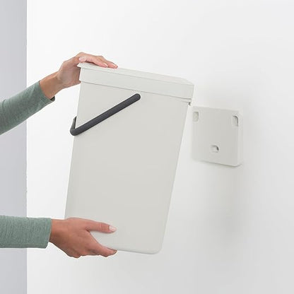 Brabantia Sort & Go Kitchen Recycling Bin | S / 4.2 Gal / 16L | Light Gray | Removable Stay-Open Lid, Carry Handle | Trash Can for Bottles, Cans, Paper, Glass | Wall-Mounting Bracket Included