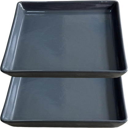 Square Plant Saucer 4 Inch 2 Pack，Plant Trays for Pots, Gray Ceramic Plant Saucers for Indoors Outdoors, Plant Drip Tray 4 6 8 10 12 14 Inch