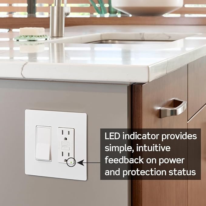 Leviton GFCI Outlet, 15 Amp, Self Test, Tamper-Resistant with LED Indicator Light, Protection from Electric Shock and Electrocution, GFTR1-T, Light Almond