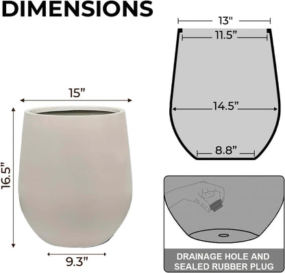 16.5" H x 15" D Corso Fiberstone Round Tapered Planter with Drainage Hole, Smooth Finishes, Weather Resistant for Indoor & Outdoor Use, Included 2 Extra Coco Mats (Taupe, 11.5" Pot Opening)
