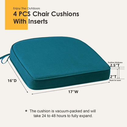 Outdoor Sunbrella Round Corner Seat Cushion, 17"x16"x2", Set of 4, Non Slip Seat Cushion Pads with Removable Cover for Patio Furniture, Garden Yard Lawn, Spectrum Peacock