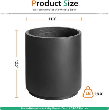 Round Concrete Planter Outdoor Indoor, Large Cement Plant Pots for Flowers (Black, 12 inch)