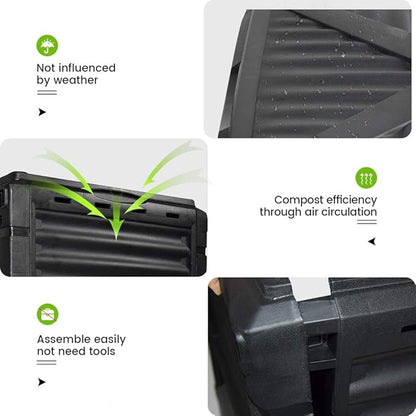 EJWOX 80 Gallon (300L) Large Capacity Static Compost Bin - Sturdy Outdoor Waste Composter with Easy-Access Hatch, Efficient Aeration System for Fast Organic Fertilizer Creation, Black
