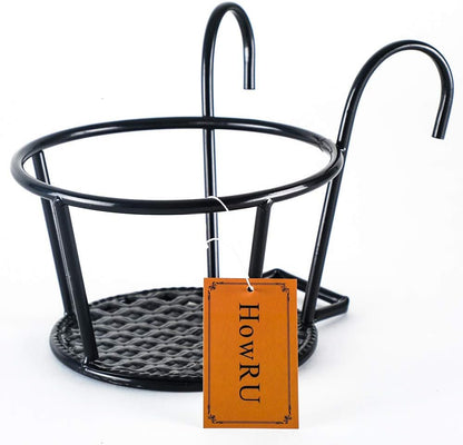 HowRU Iron Art Hanging Baskets Flower Pot Holder Over The Rail Metal Fence Planters Assemble - Pack of 3 (Black)