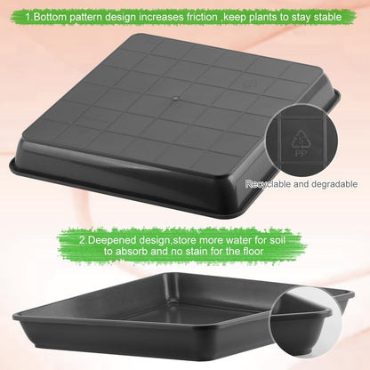 WAYNHUI Squared Plant Saucer 6/8/10/12/14/16/18/20inch Square Plastic Basin Tray Large/Small Water Receiving Tray (Black 20inch 3pack)