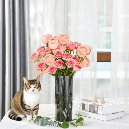 Flower Vase, Non-breakable Vases, 4" W x 8" H, Acrylic Grey Vase, Aesthetic Room Decor Cylindrical Modern Flower Vases for Table Centerpiece, Home Decor, Women Floral Arrangement Gift