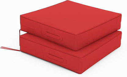 Patio Chair Cushions 24 X 24 X 5 Inch Waterproof Outdoor Seat Cushions for Patio Furniture, Outdoor Sofa Couch Pads with Ties & Handle, Set of 2, Red