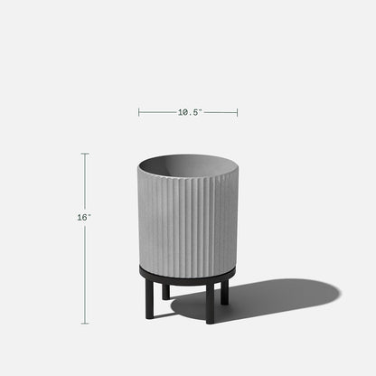 Veradek Demi Series Round Planter w/Stand for Porch/Patio | Durable Plastic-Stone Composite & Wooden Stand | Modern Décor for Tall Plants, Flowers