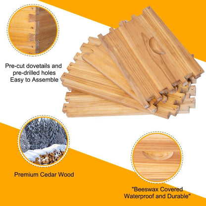POLLIBEE 10 Frame Bee Hive,Beeswax Coated Beehive Kit for Bee Keeper,Complete Beehive Include 1 Deep Brood Bee Box and 1 Medium Bee Hive Box with Frame and Foundation