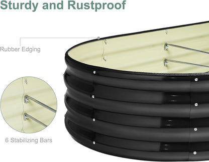 12" Tall Black Oval Metal Raised Garden Bed Outdoor - 7x3ft Galvanized Steel Planter Box for Vegetables/Flowers Modular Rust-Proof Gardening Bed Heavy Duty Plant Container