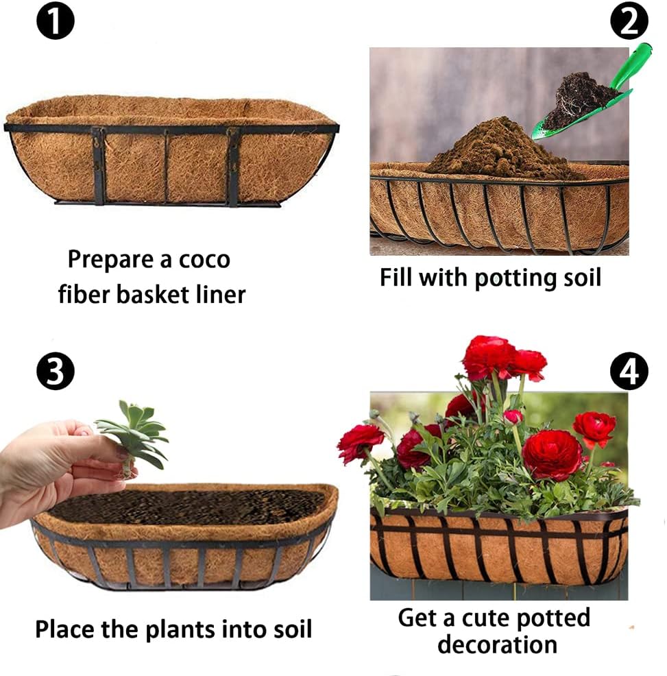 EROCK 2PCS Trough Coco Liners for Planters Wall Basket 24/30/36/48 inch, Replaceable Coconut Fiber Plant Basket Liner for Plant Hanging Basket, Garden Flower Vegetables Pot (30inch)