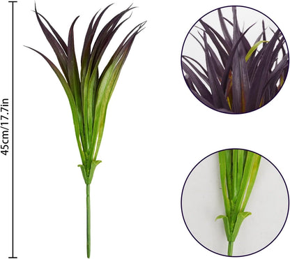 32 Pcs Artificial Grass Fake Grass Plants 17.3in Outdoor Plants UV Resistant Faux Greenery Stems for Home Window Garden Office Patio Pathway Front Porch Halloween Décor Light Green & Purple