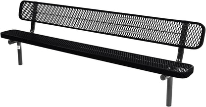 Coated Outdoor Furniture Heavy-Duty Outdoor Bench Thermoplastic Coated, Expanded Metal, Commercial-Grade Seating, Made in America (Inground with Back, 8 Ft, Black)