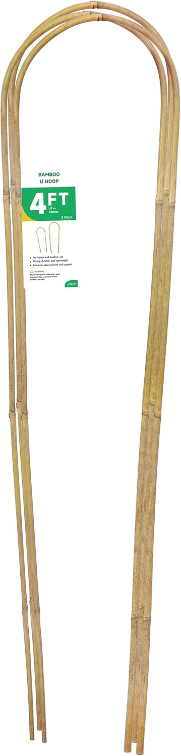 4ft Natural U-Hoops Bamboo Trellis U-Shaped Garden Trellis for Climbing Plants, Vines, Ivy, Flowers, and Potted Plants 3pcs