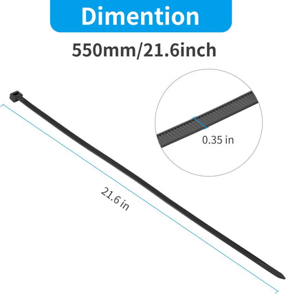 XINGO 22 inch Black Zip Ties Heavy Duty 100Pack, 200 LBS Ultra Strong Plastic Wire Ties, Large Cable Ties Extra Long Tie Wraps, Indoor and Outdoor UV Resistant