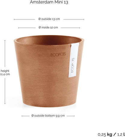 Ecopots Amsterdam Mini Durable Modern Round Recycled-Based Composite Flower Pot Planter, Terracotta Color, 5"