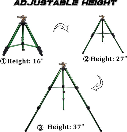 Biswing Impact Sprinkler Head on Tripod Base, Heavy Duty Lawn Sprinklers, 360 Degree Large Area Irrigation, Brass Sprinkler Nozzle & Solid Alloy Metal Extension Legs Flip Locks, 1 Pack