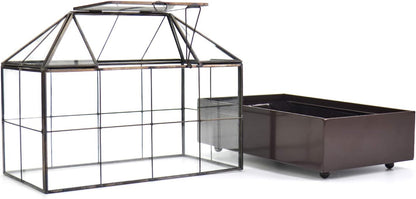 Large Tall Plant Terrarium Glass Greenhouse with Lid and Tray, Indoor Tabletop Orchid Succulent Cacti Kit 9.5'X9.8'X5.6'