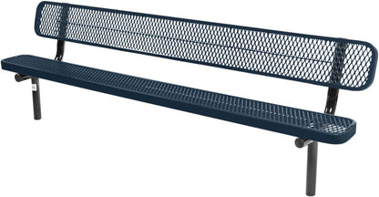Coated Outdoor Furniture Heavy-Duty Outdoor Bench Thermoplastic Coated, Expanded Metal, Commercial-Grade Seating, Made in America (Inground with Back, 8 Ft, Dark Blue)