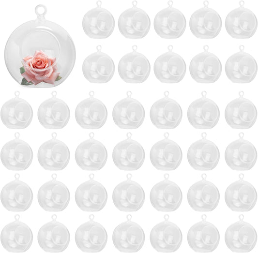 40 Pcs 4 Inch Hanging Acrylic Globes Orbs, Clear Ornaments Balls, Tealight Candle Holder for Wedding, Christmas, Party, Centerpiece Accessory and Home Decor by KUKLIPJIM.