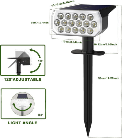 Solar Spot Lights Outdoor Waterproof IP65, 3 Lighting Modes Solar Outdoor Lights for Garden Yard Outside Landscape, 2 Pack