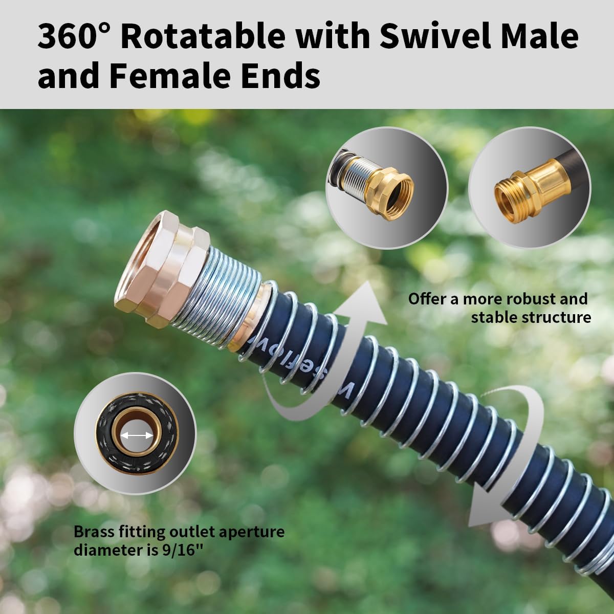 WiseFlow Garden Hose 90FT x 3/4", Heavy Duty Rubber Hose, 1000PSI Burst, 300PSI Working, Water Hose with Five Layered Braiding, Male Female Fittings (Black)
