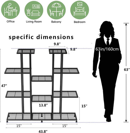 Heavy Duty Metal Plant Stand, large Multifunctional Plant Stand for Indoor Outdoor, for Tall Large Rack for Living Room Garden Balcony, Black(9 Tier)