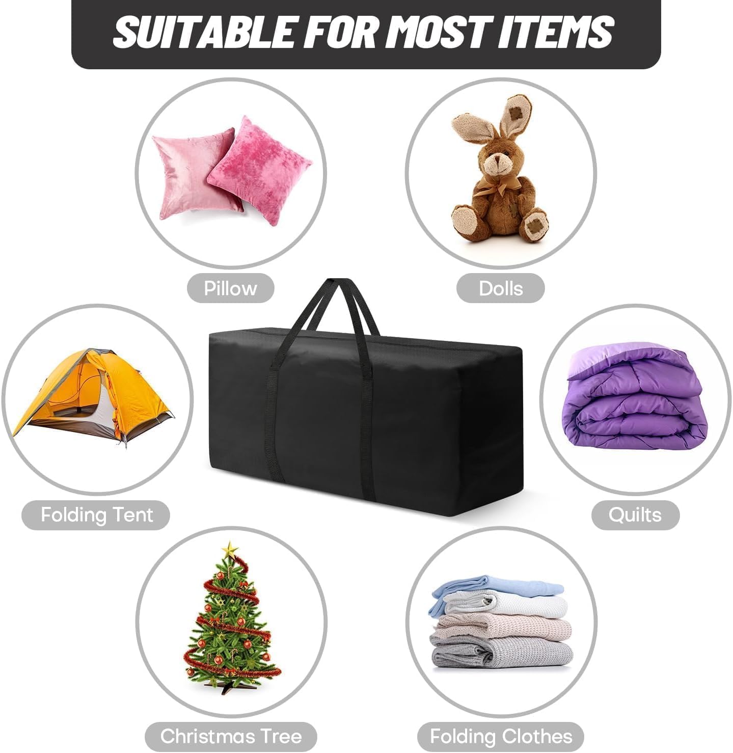 Outdoor Cushion Storage Bags 48 Inch Waterproof Extra-Large Patio Cushion Storage with Zipper & Padded Handle for Patio Furniture Christmas Tree