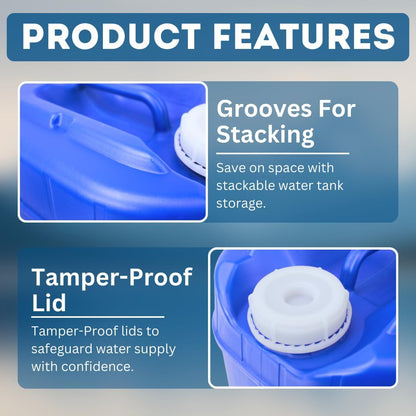 5-Gallon Stackable Water Storage Containers, 5 Gallons Each w/Lids + Spigot, Easy Fill, Survial Supply Emergency Water Storage for Camping and Disaster Preparedness, RV, 50 Gallon (10 Tanks)