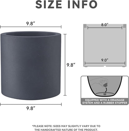 Kante 9.8" Dia Round Concrete Planter, Modern Style Large Cylindrical Plant Pot with Drainage Hole and Rubber Plug for Indoor Outdoor Patio, Charcoal