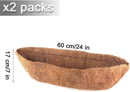 chengchuang 2 Packs Natural Coco Fiber Replacement Liner, 24/30/36/48 in Coconut Liners for Planters, Coco Liners for Window Box/Hanging Basket Liners, Durable Coconut Coir for Planting (24 inch)