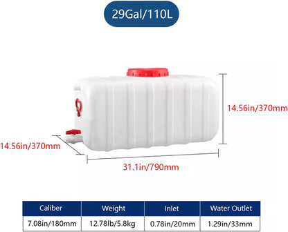 Plastic Water Storage Carrier with Tap 25L/35L/50L/80L/110L/200L Water Tank Dispenser Emergency Water Container for Camping Caravan Hiking Outdoor(Size:29Gal/110L)