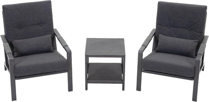 3 Piece Outdoor Bistro Set, Rattan Patio Furniture with Aluminum Frame & Coffee Table, Waterproof Cushion Fabric, High Elastic Sponge, Grey Terrace Patio Set