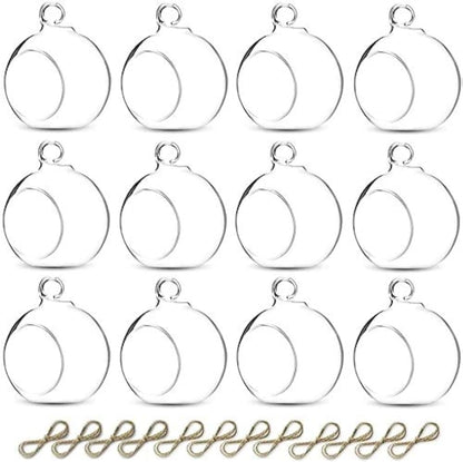 Sziqiqi Hanging Glass Globes Orbs Tea Light Candle Holders fillable with Trinkets for Wedding Ornaments, Wedding Birthday Christmas Party Centerpiece Accessory 2.36inch 10pcs +2 Extra