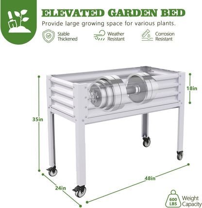 A ANLEOLIFE 3-Set Galvanized Raised Garden Bed with Legs,48x24x35in Large Elevated Planter Box on Wheels with Drainage Holes for Backyard, Balcony, Patio, 600lb Capacity, Antique White
