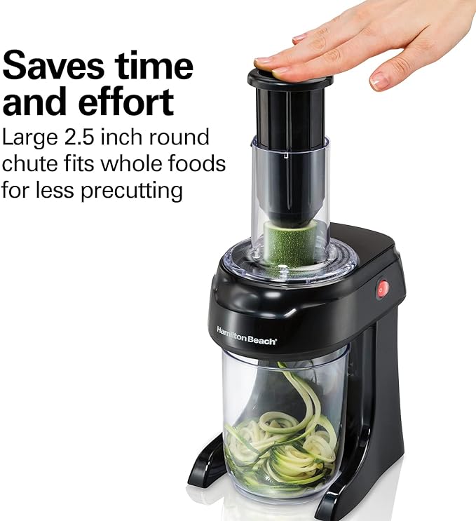 Hamilton Beach 3-in-1 Electric Vegetable Spiralizer for Veggie Noodles, Zoodle Maker & Slicer With 3 Cutting Cones for Spaghetti, Linguine, and Ribbons, 6-Cups, Black (70930) (Pack of 2)