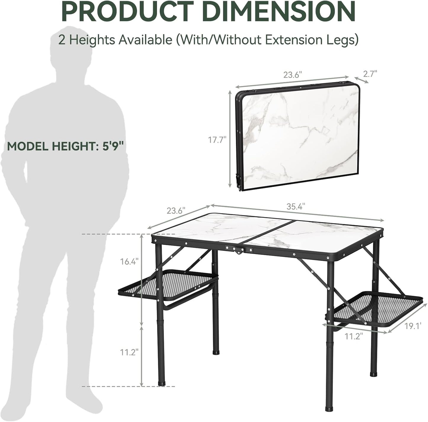 Titanker Folding Camping Table 3ft, Folding Picnic Table, Camp Tables Portable, 50% Extra Side Space, Outdoor Patio Table, RV/Car Camping Essentials, Aluminum Light & Solid