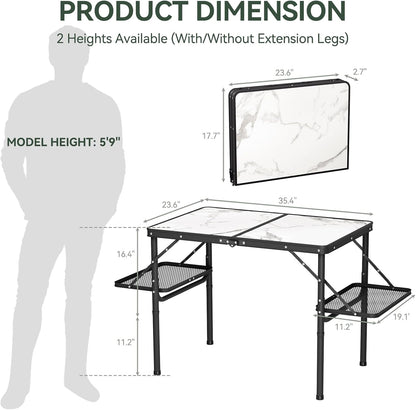 Titanker Folding Camping Table 3ft, Folding Picnic Table, Camp Tables Portable, 50% Extra Side Space, Outdoor Patio Table, RV/Car Camping Essentials, Aluminum Light & Solid
