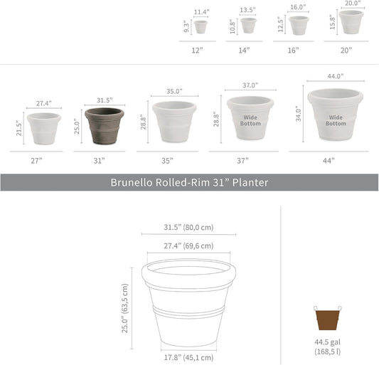 Crescent Garden Brunello Planter, Classic Rolled-Rim Plant Pot, 31-Inch (Parchment)